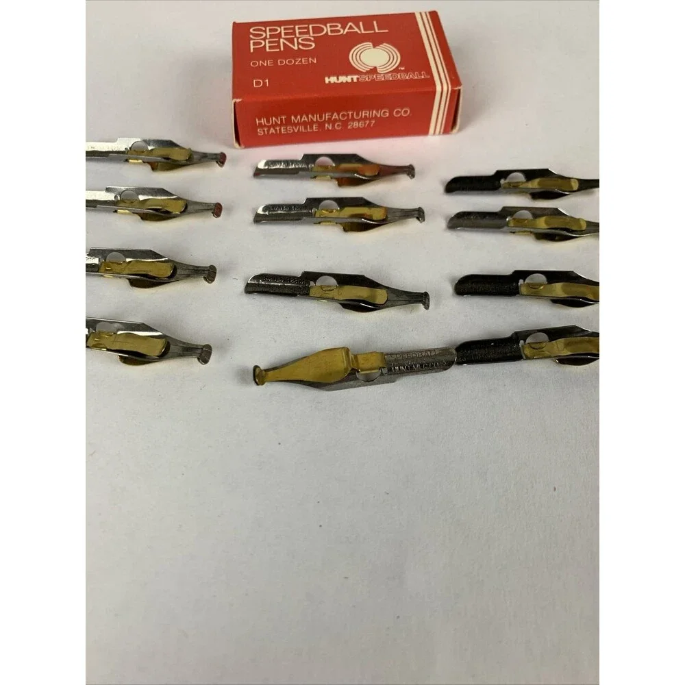 Vintage HUNT SPEEDBALL PENS D-1 Oval Easy To Use Calligraphy Pen Nibs (12)
